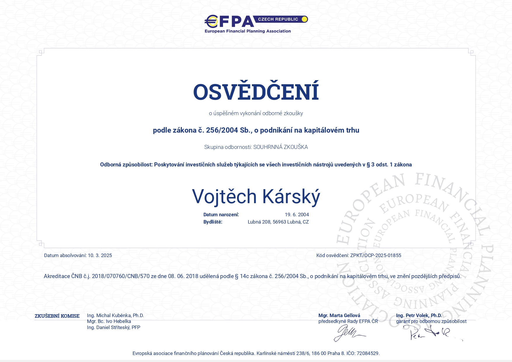 EFPA — Investice