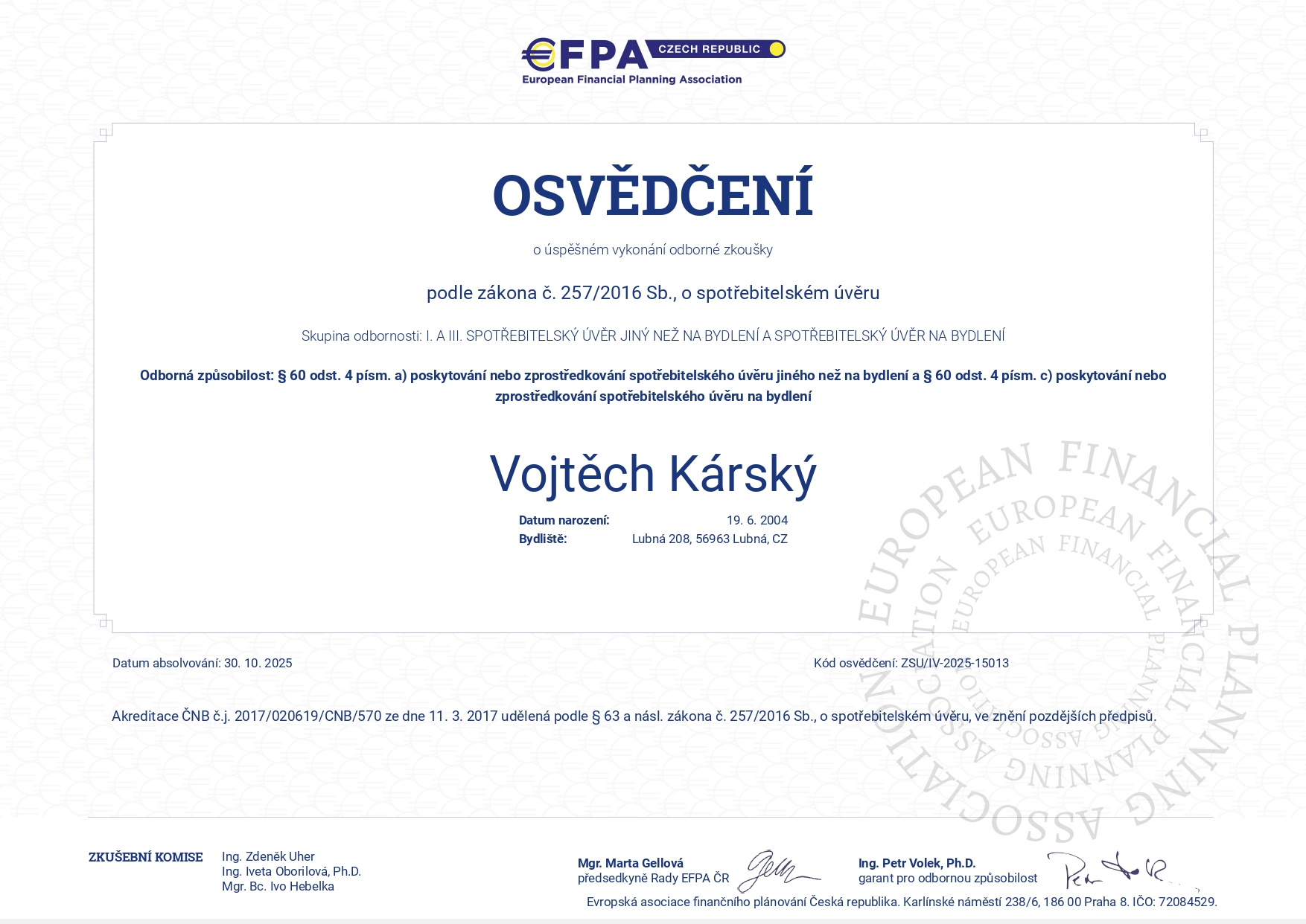 EFPA — Spotřebitelské úvěry a hypotéky